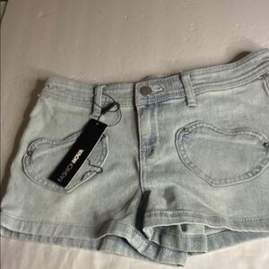 Fashion Nova Blue Jean Shorts with heart shaped pockets
